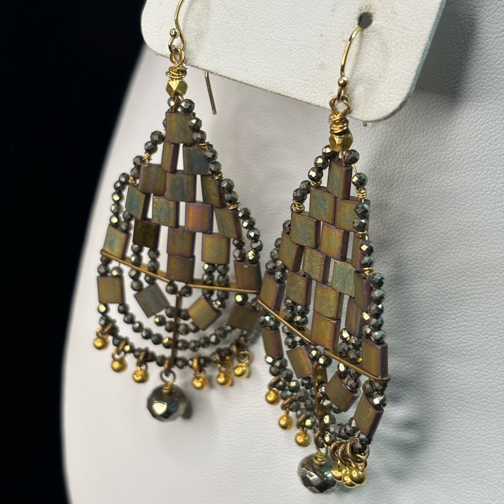 Handcrafted Gold and Silver Beaded Earrings